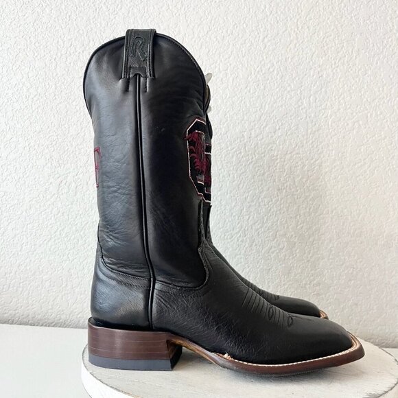 Rod Patrick Womens Cowboy Boots 9B Black Smooth Ostrich Western Square Toe - Picture 2 of 10